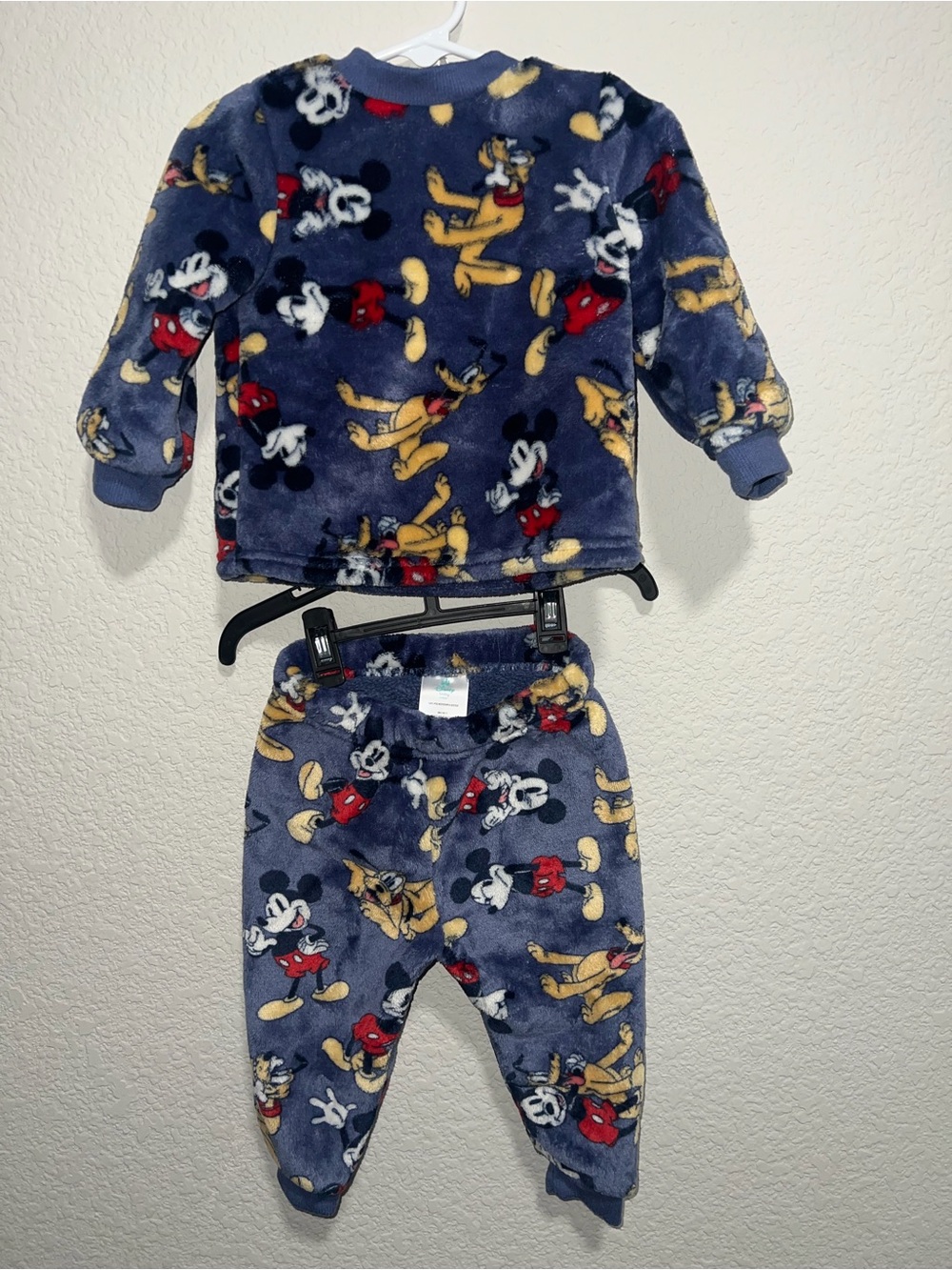 Disney Navy Blue Mickey & Pluto Fleece Pajama Set with Yellow and Red Accents